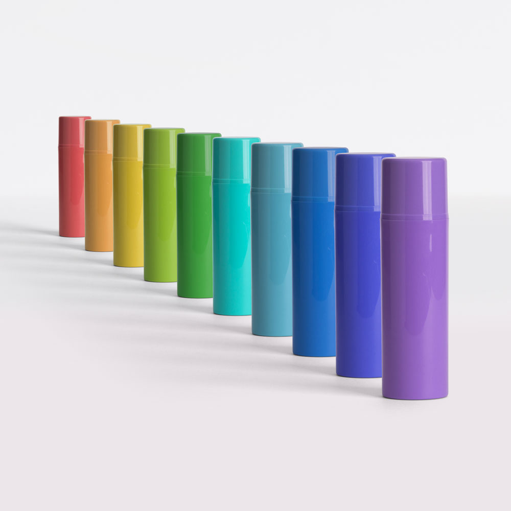 Row of tubes in a range of colors