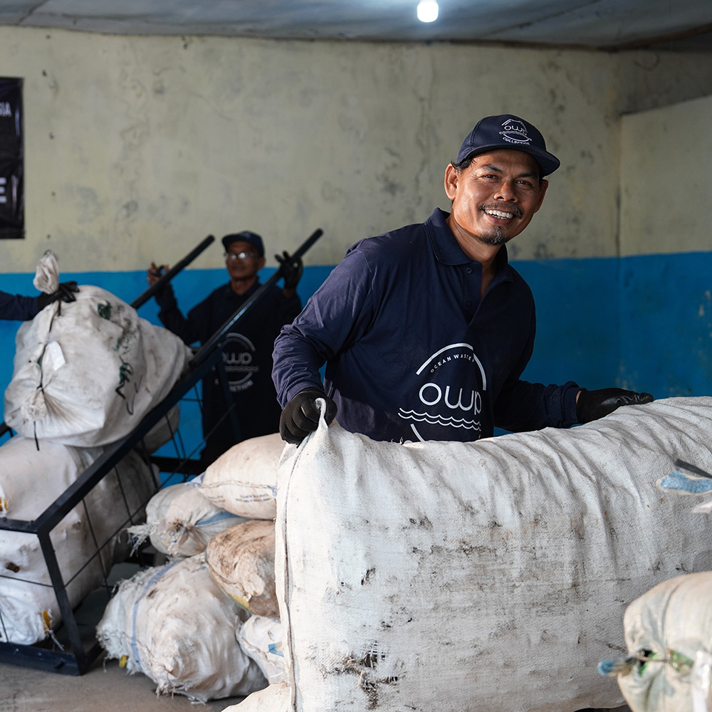 Collected plastic arriving at the sorting station